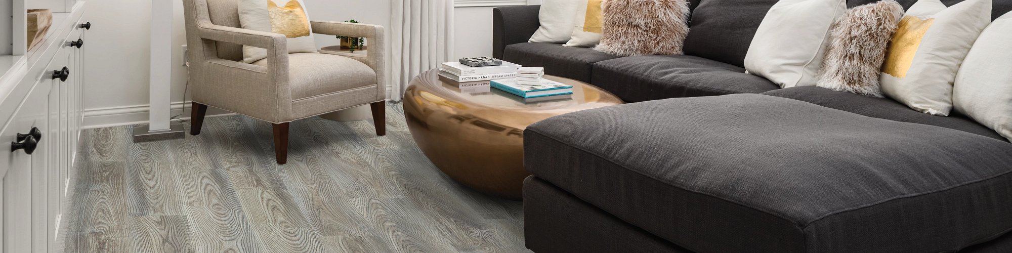 gray hardwood floor for living room from Expressway Carpet in Mobile, AL